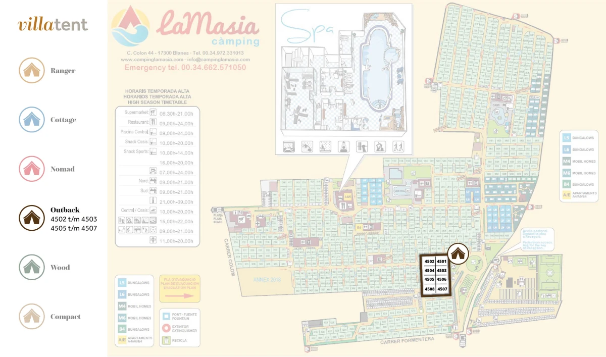 Villatent-Plattegrond-Spanje- Camping La Masia- 2022